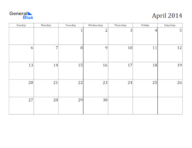 April 2014 Calendar Printable #1 - Printable Calendar 2014, Blank