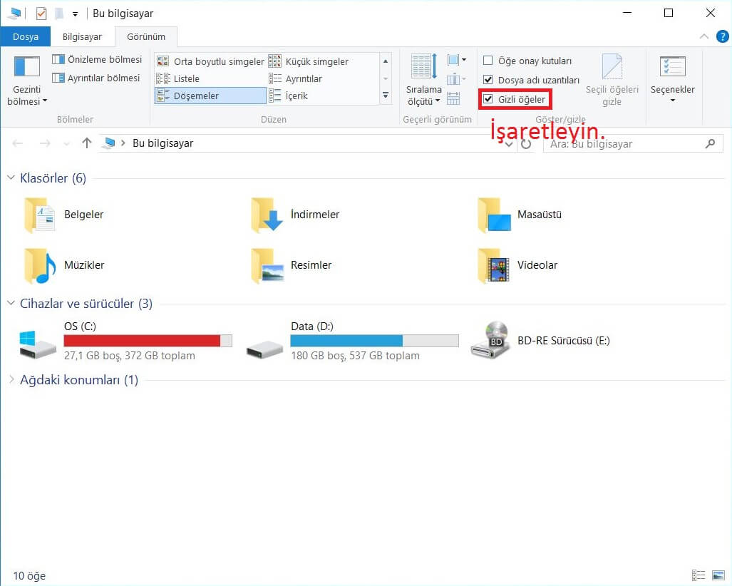 windows 10 gizli