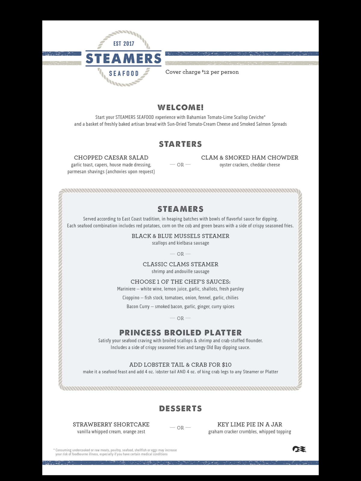 Vickie and Bernie Travel New Specialty Restaurant Menus on Caribbean