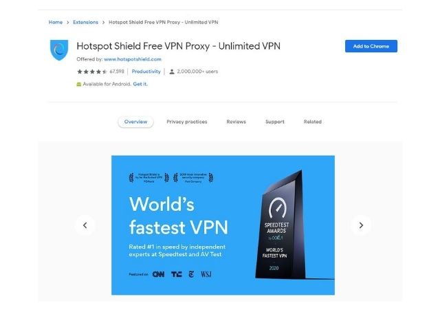 Hotspot Shield VPN Chrome Extension