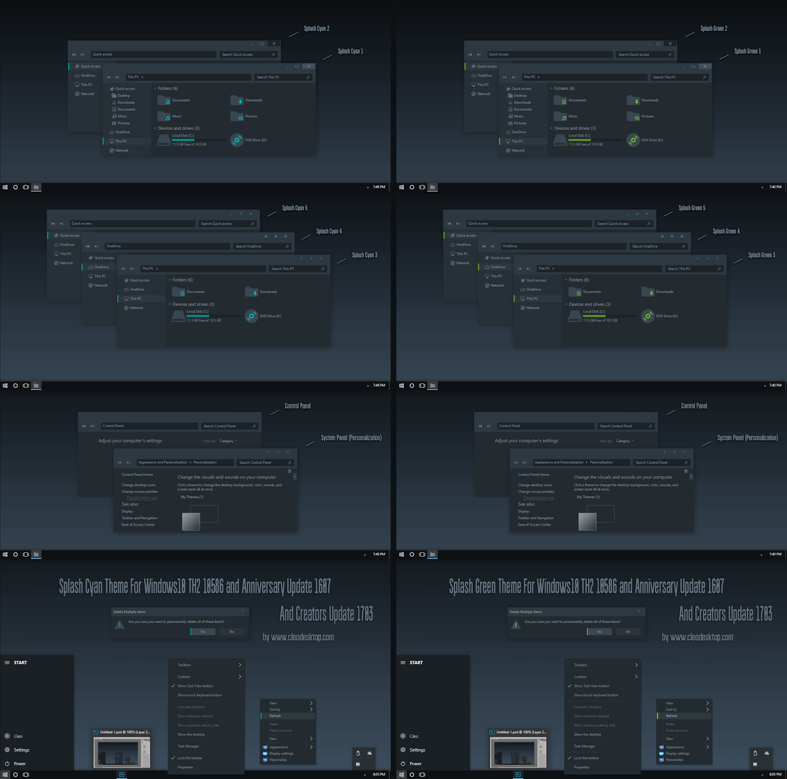 Splash Cyan and Green Theme For Windows10 Creators Update 1703