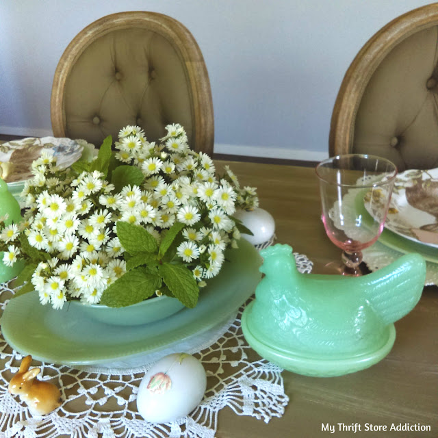 vintage jadeite spring tablescape