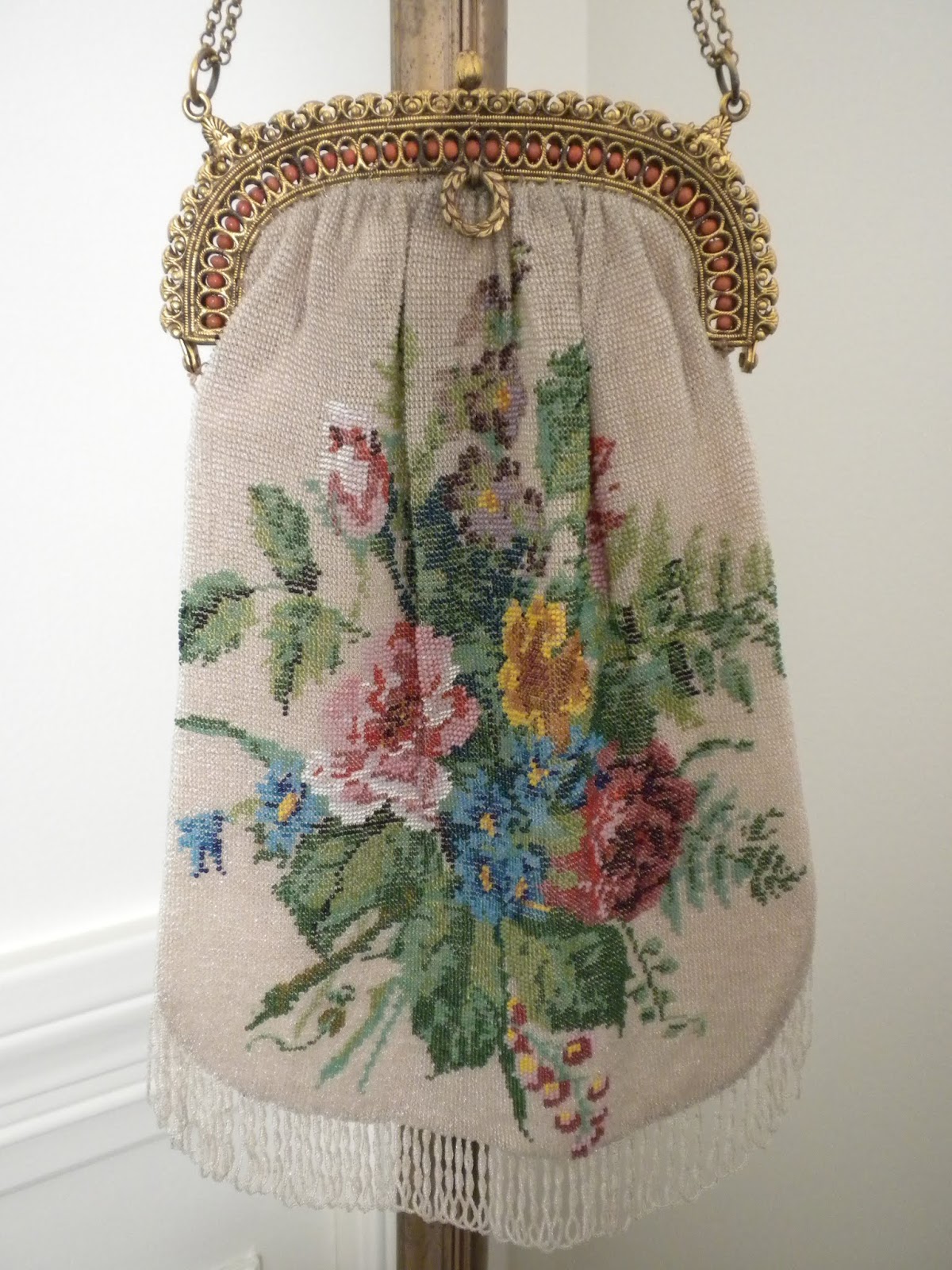 Vintage French Floral Beaded Purse