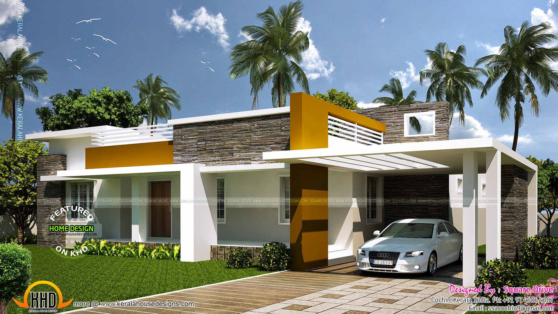 Contemporary single storied house Kerala home design and 