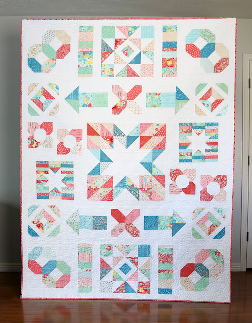 Charming Baby Sew Along sampler quilt sewn by Andy of A Bright Corner - quilting is Rolling Hills longarm design by 627 Handworks