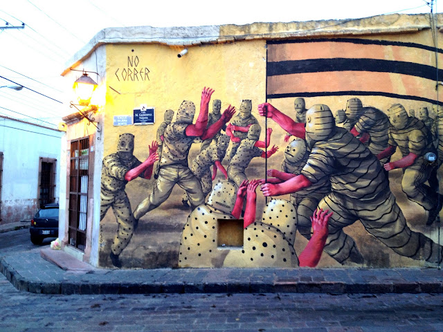 Street Art By JAZ in Queretaro Mexico For Board Dripper StreetArt / Graffiti Festival. close up