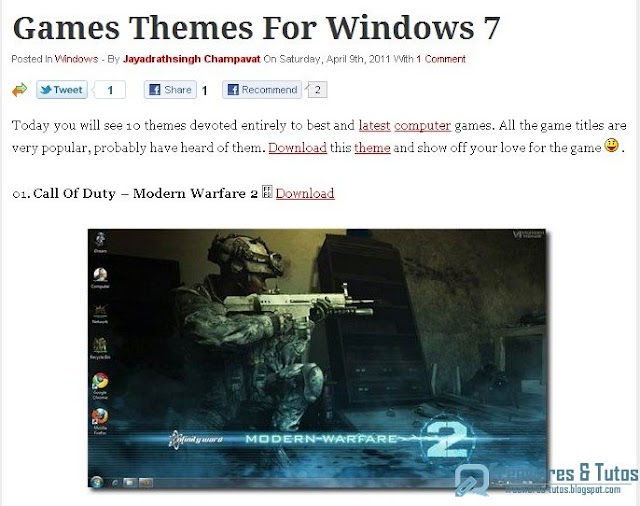 Sélection de thèmes pour Windows 7 entièrement consacrés aux jeux sur PC