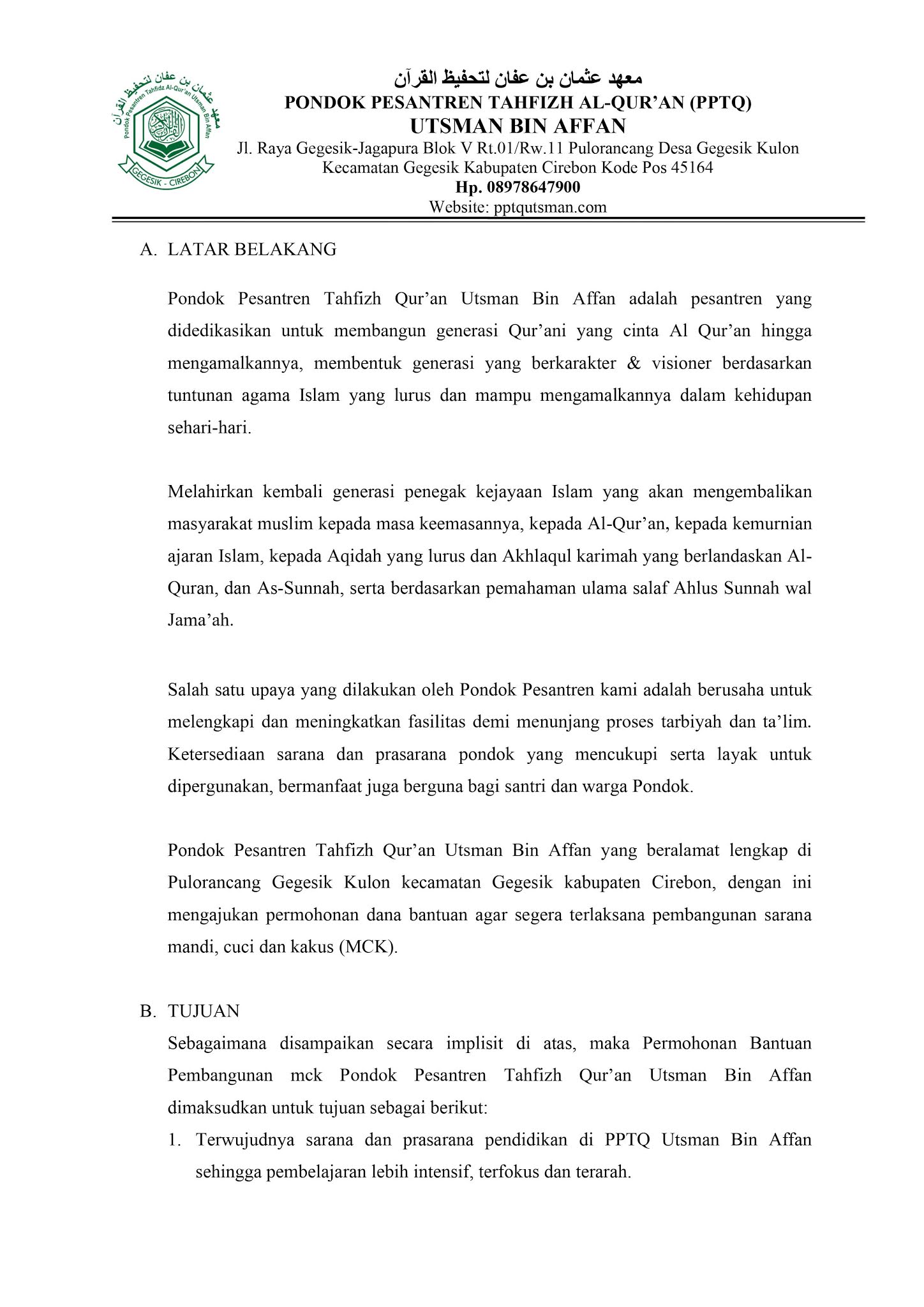 PROPOSAL PERMOHONAN BANTUAN PEMBANGUNAN MCK