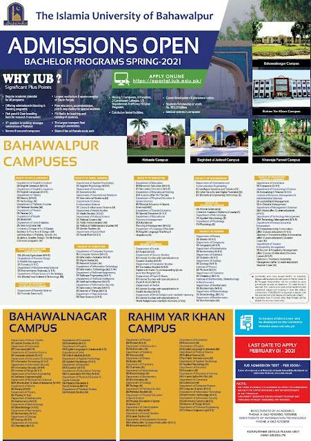 The Islamia University of Bahawalpur Offer/Open Admission & Merit List Schedule in Spring-2021 The Islamia University of Bahawalpur Offer/Open Admission & Merit List Schedule in Spring-2021