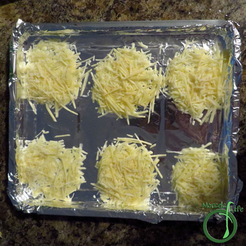 Morsels of Life - Parmesan Crisps Step 2 - Place Parmesan cheese in 1 tablespoon heaps and flatten out. Bake at 350F for 5 minutes. Note: Make sure to bake on a non-stick surface!