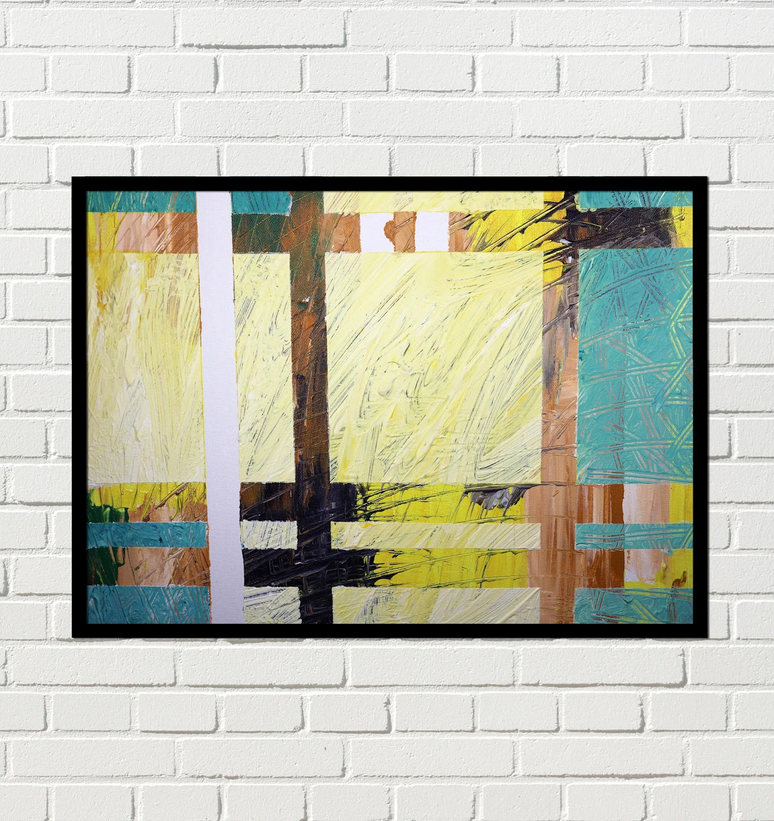 Cuadro abstracto Amarillo y Turquesa
