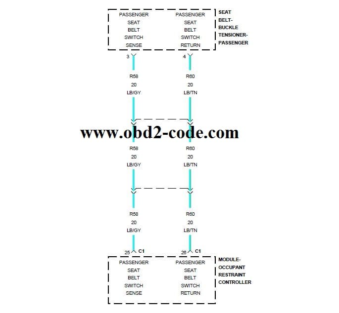 B1B56 1ST Row Passanger Seat Belt Sensor Circuit High Obd2code