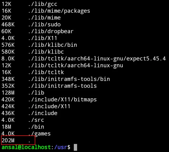 du command in linux to check disk space in files