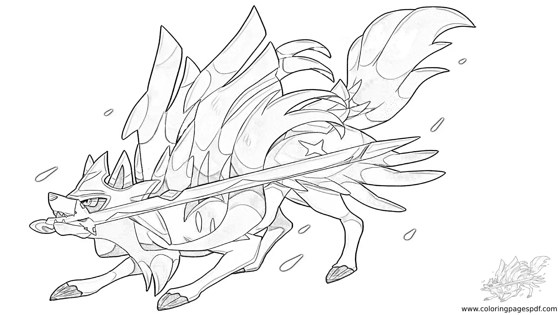 Coloring Page Of Crowned Sword Zacian Looking Up