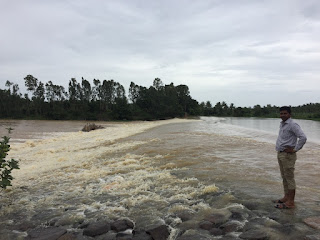 Heavy rain has caused the Hunsur river to become quite dangerous