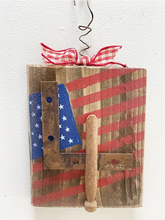 Scrap wood flag with junky 4 on it