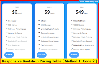 bootstrap pricing table for blogger post