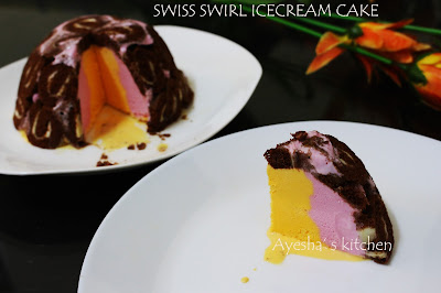 Swiss roll cake ice-cream cake 3 ingredient roll cake ice-cream cake desserts recipes easy dessert ideas quick dessert recipes Ayesha's kitchen desserts recipes 