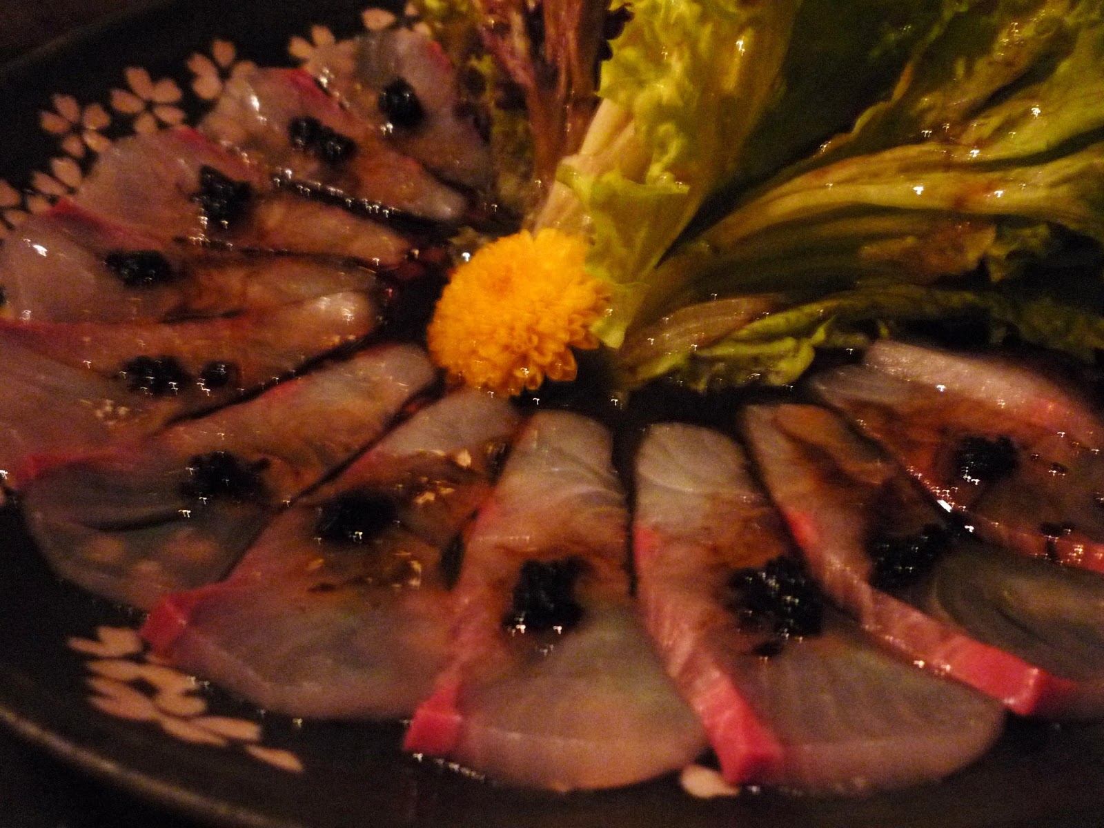 The Hungry (Greedy) Hippo Hamachi with soytruffle dressing, Satsuma