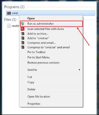 Klik kanan pada 'CMD' dan pilih 'Run as administrator'