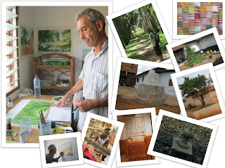 artist colin willaims surrounded by the artworks he produced for the anokye animation in ghana