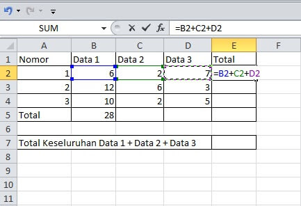 rumus penjumlahan arah bawah excel