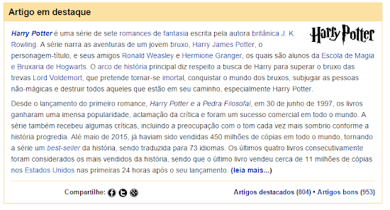 'Harry Potter' é o artigo em destaque da Wikipédia em português | Ordem da Fênix Brasileira