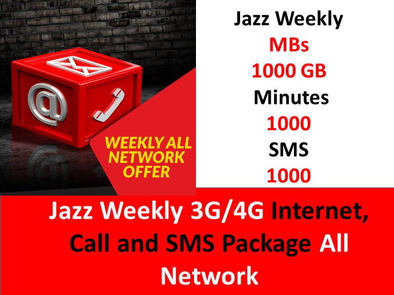 Jazz Weekly 3G/4G Call and SMS Package All Network Jazz