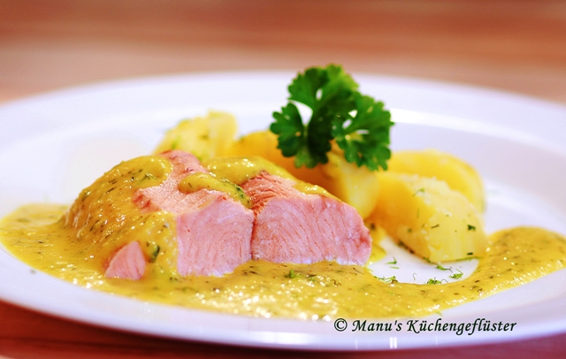 Manus Küchengeflüster: Lachsfilet in Curry-Kräutersauce