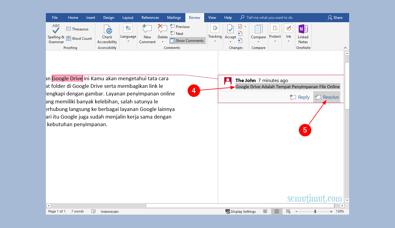 Cara Menghilangkan Comment di Word