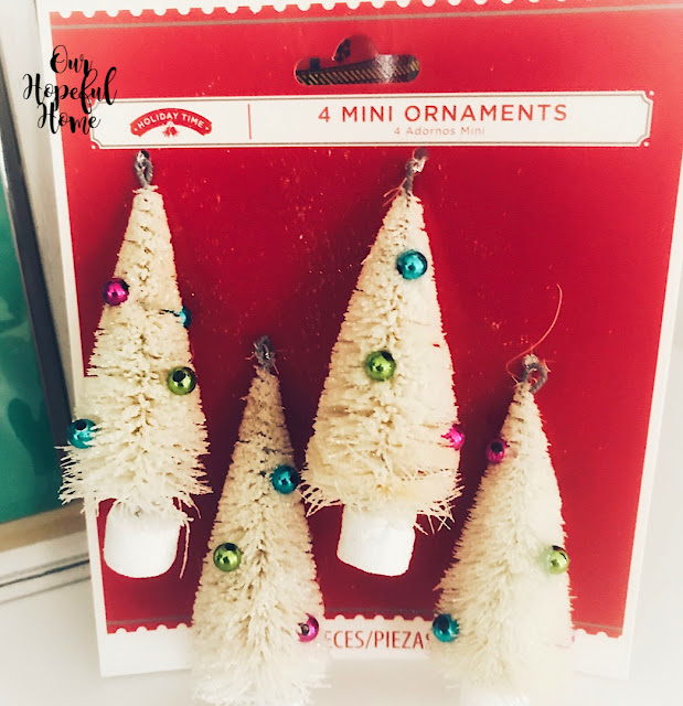 Wal-Mart 4 mini ornaments white bottle brush trees