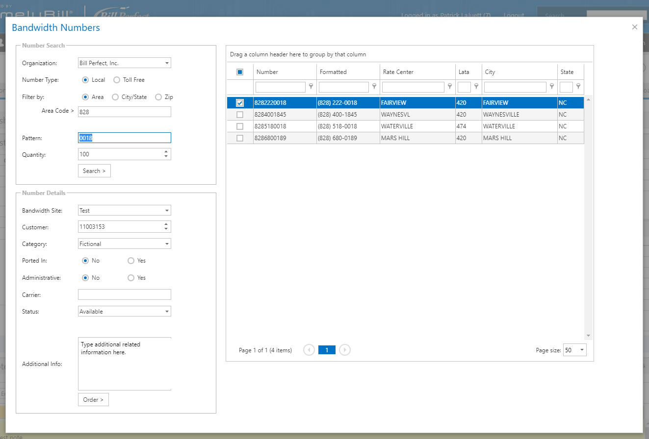 Integrated Bandwidth Phone Number Search & Ordering