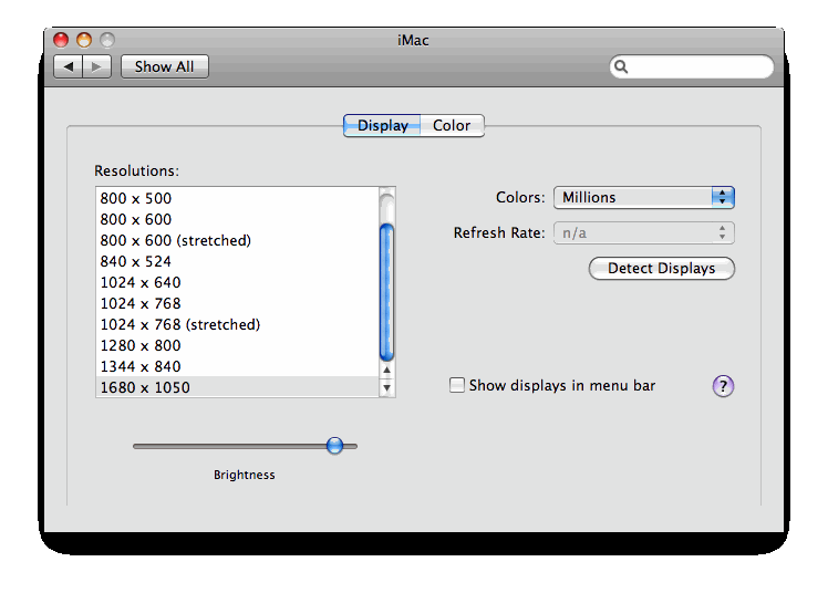 Display resolutions supported by my iMac