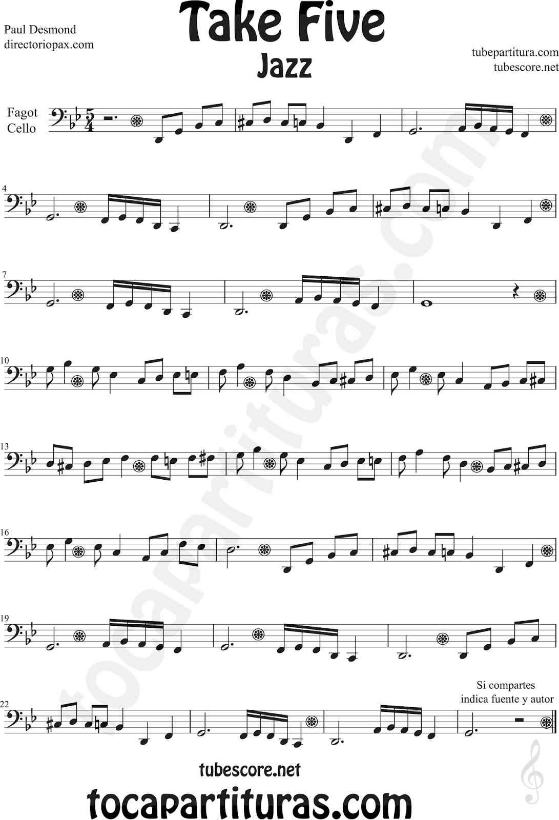 diegosax: Take Five de Paul Desmond Partitura de Saxofón, Trompeta.