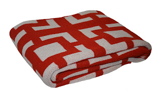 Happy Habitat Square Chain Pattern Recycled Cotton Eco Throw in Tangerine Tango