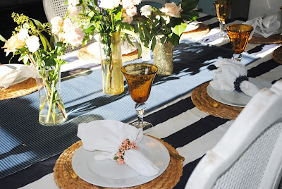 Navy Gold whtie and gold tablescape,gold vases,  birthday dinner, birthday dinne