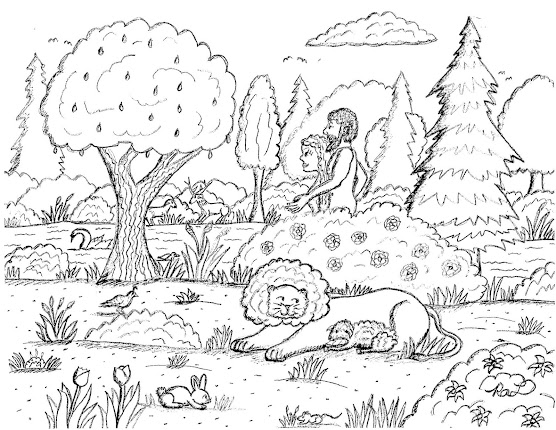 Robin's Great Coloring Pages: Adam and Eve Walking in the Garden of