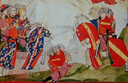 A scene from the important Battle of Montecatini in 1315, in which Castruccio masterminded a Ghibelline victory