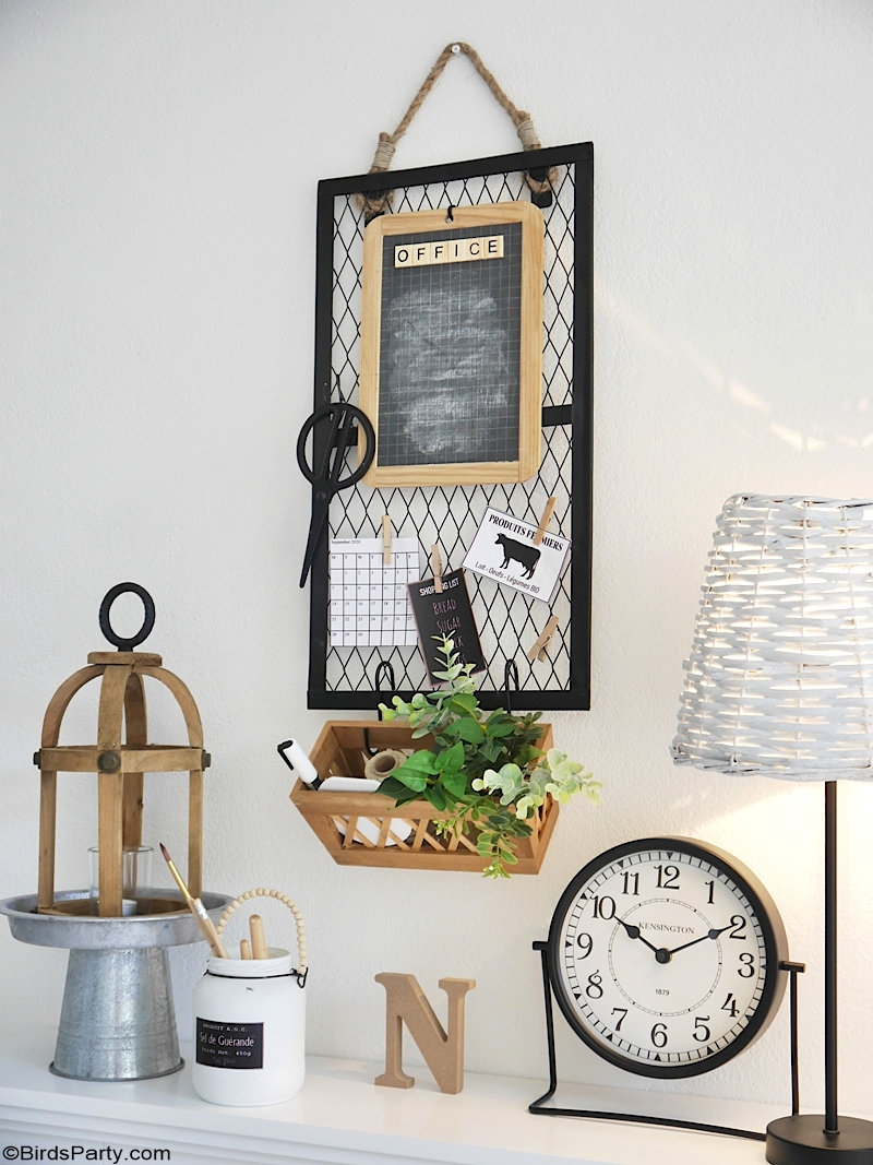 DIY Farmhouse Office Decor Projects + New Printables - easy, cheap and high-end looking handmade decor for your workspace, work desk or home office! by BirdsParty;com @birdsparty #diy #farmhouse #farmhouseoffice #diyofficedecor #farmhouseofficedecor #dollartree #recycling #farmhouseofficediy #diyofficedecor