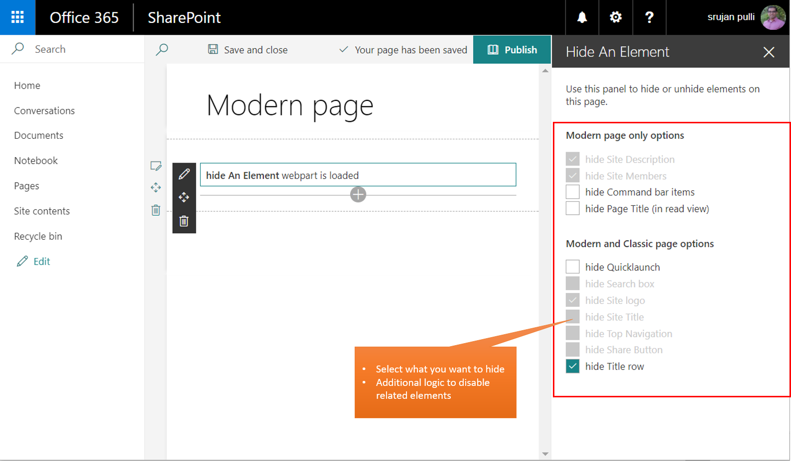 Hide An Element On A Specific Modern Or Classic Page