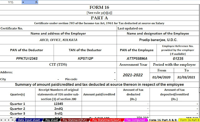 Income Tax Calculator All in One for Govt and Non-Govt Employees for the A.Y.2021-22