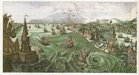 Another engraving of the late 18th century depicts the  turbulence in the Strait of Messina caused by the quakes