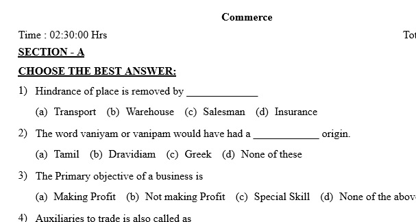 phd entrance exam model question paper for commerce