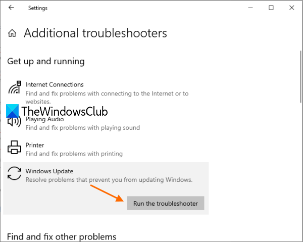 Windows 업데이트 문제 해결사 실행
