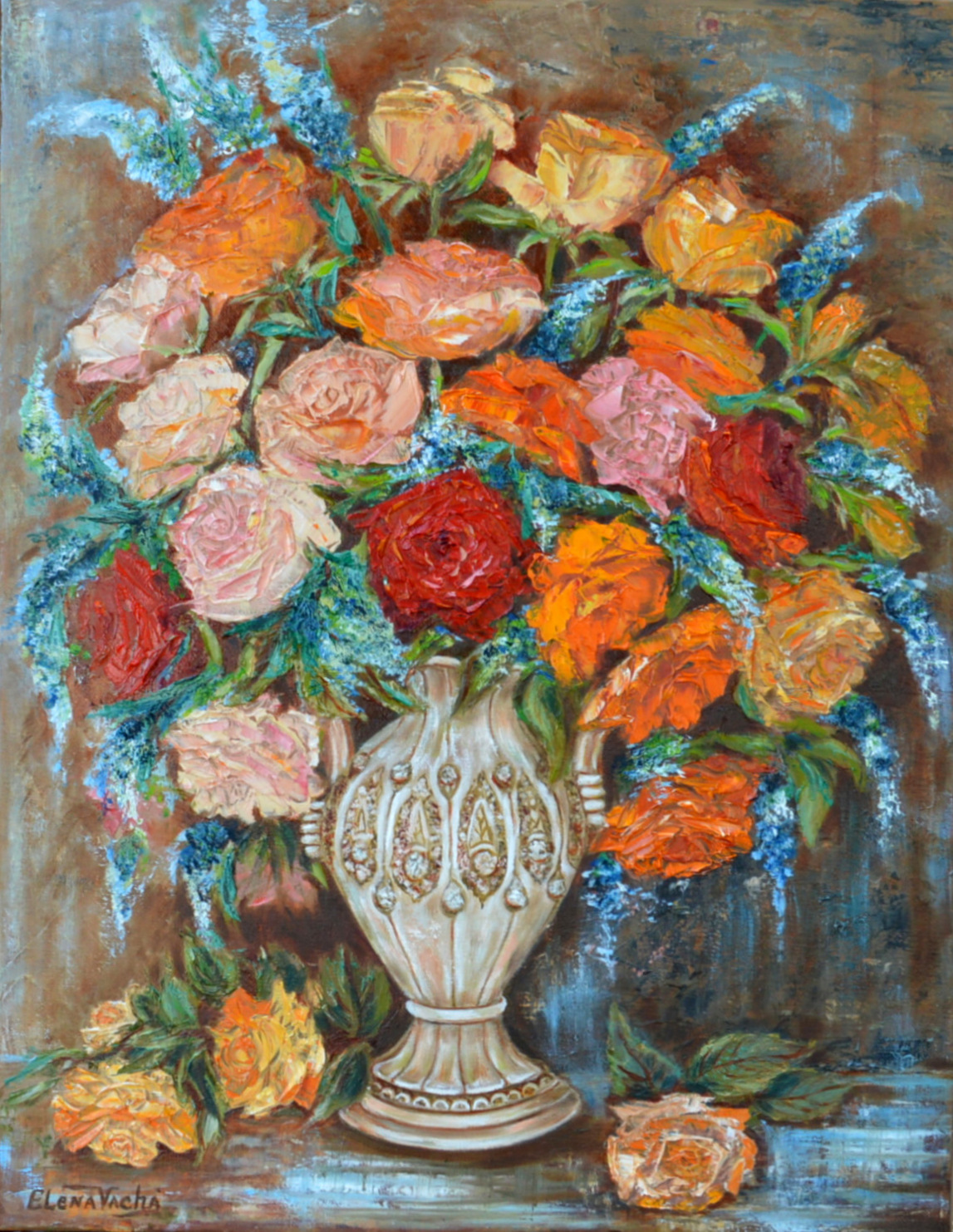 Oil&Watercolor paintings by Elena Vacha Still Life. Rose Bouquet