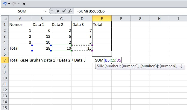 cara penjumlahan excel antar kolom