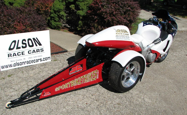 red white and blue custom stars and stripes drag trike conversion with wheelie bar