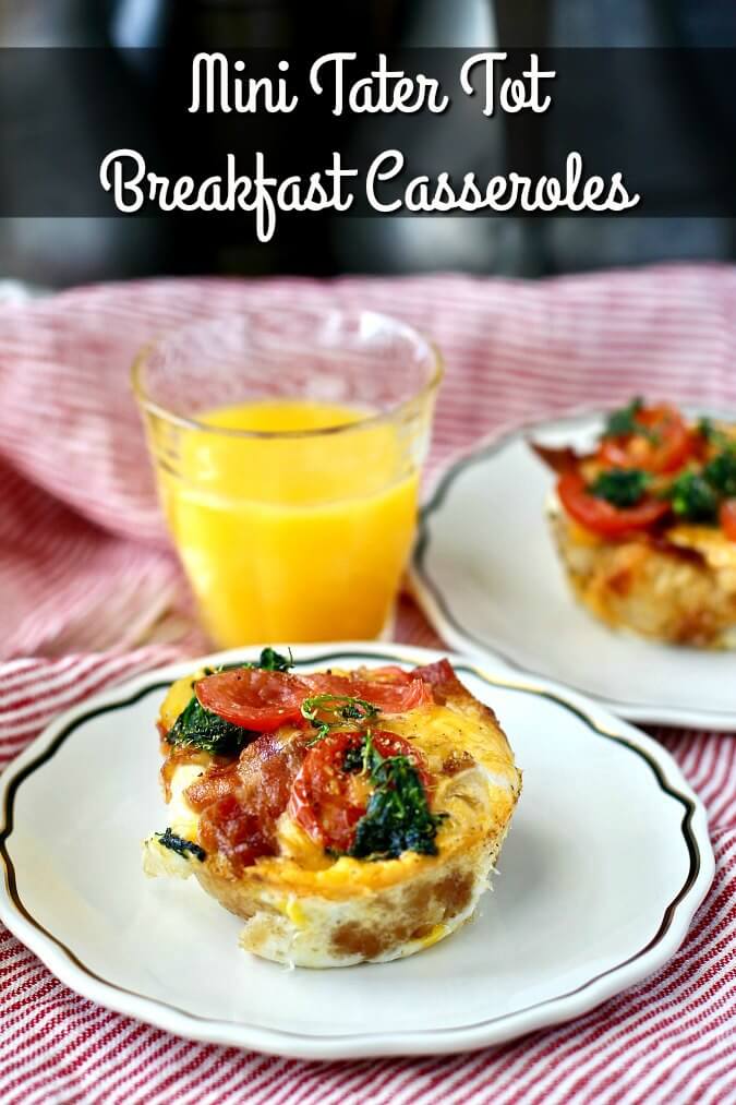 Individual Tater Tot Breakfast Casseroles baked in a muffin tin