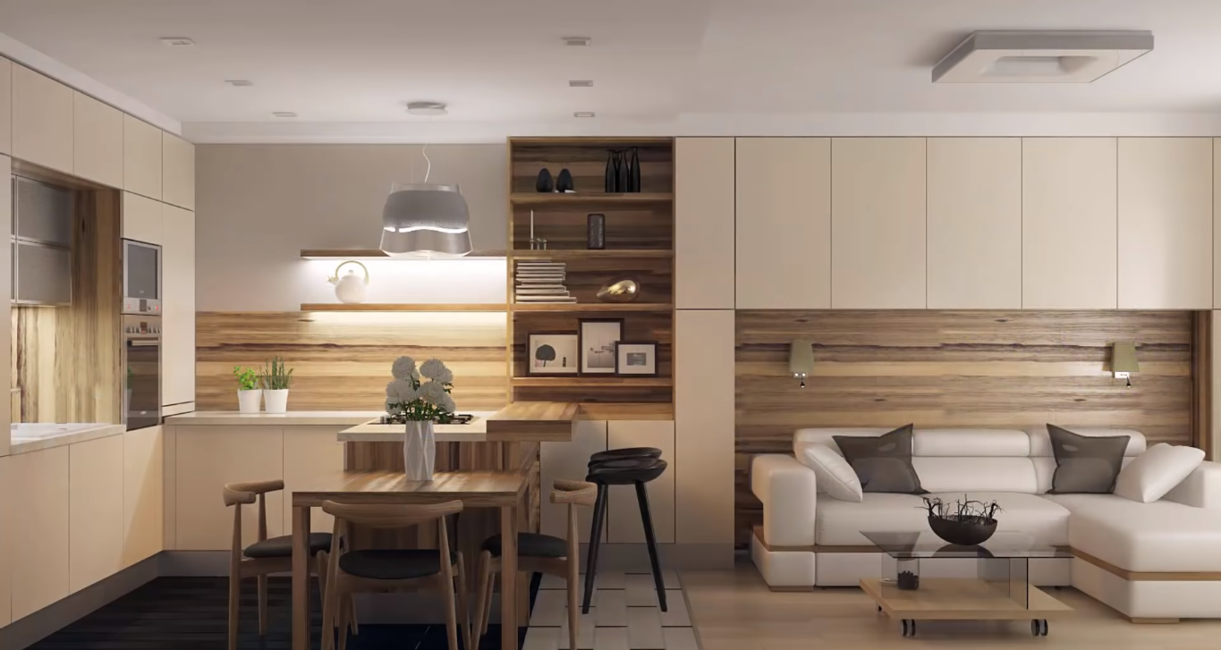 Modern Living Room With Kitchen Interior Design