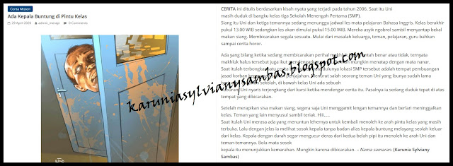 Cerita Misteri Ada Kepala Buntung di Pintu Kelas dimuat di Rubrik Cerita Misteri Harian Merapi edisi 29 April 2020